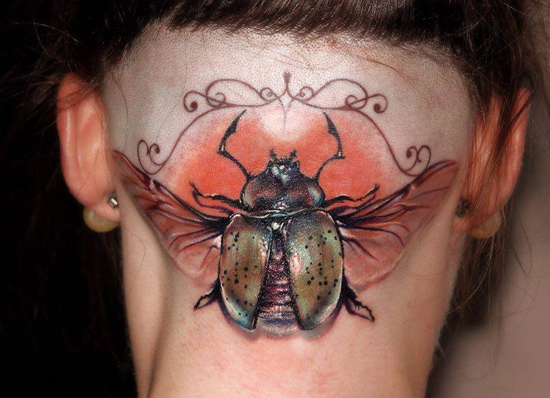 Realistic Bug on the Back of the Head tattoo