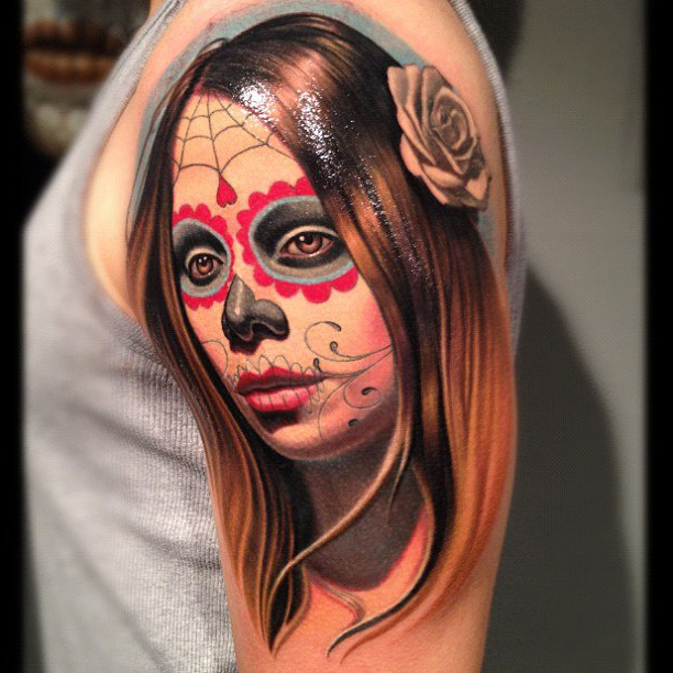 Shoulder Chicano realistic tattoo