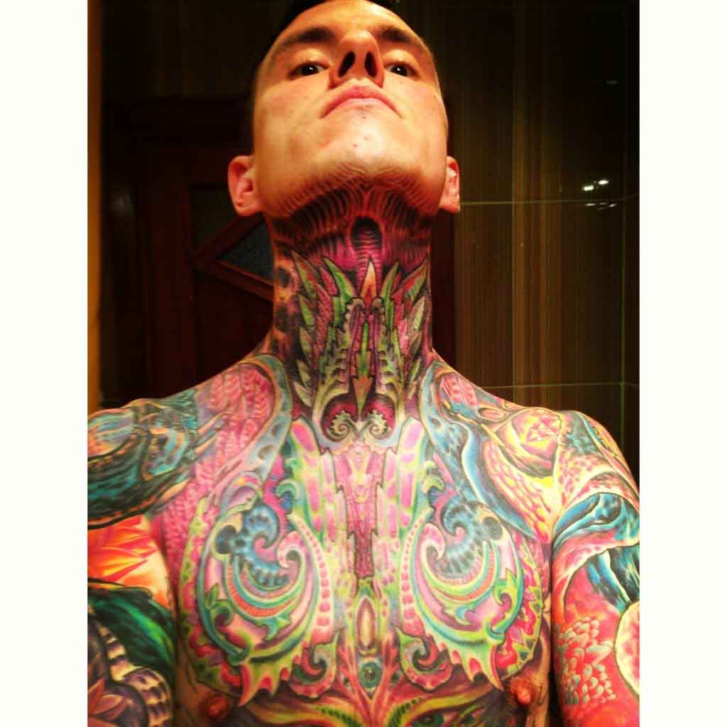 Abstract Muscle Chest and neck tattoo