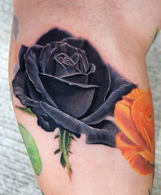 Black Rose realistic tattoo