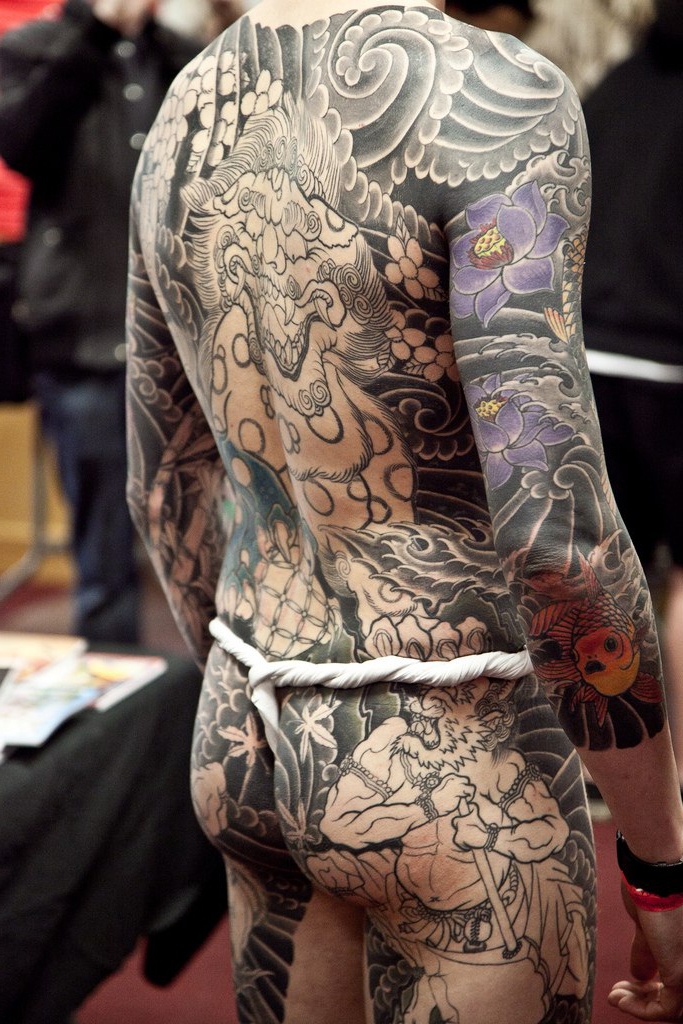 Black and White japanese yakuza tattoo on Body Back