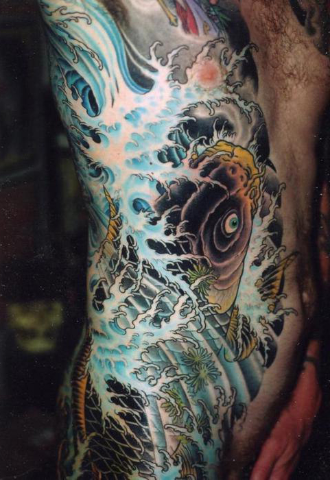 Body side Black Carp japanese tattoo