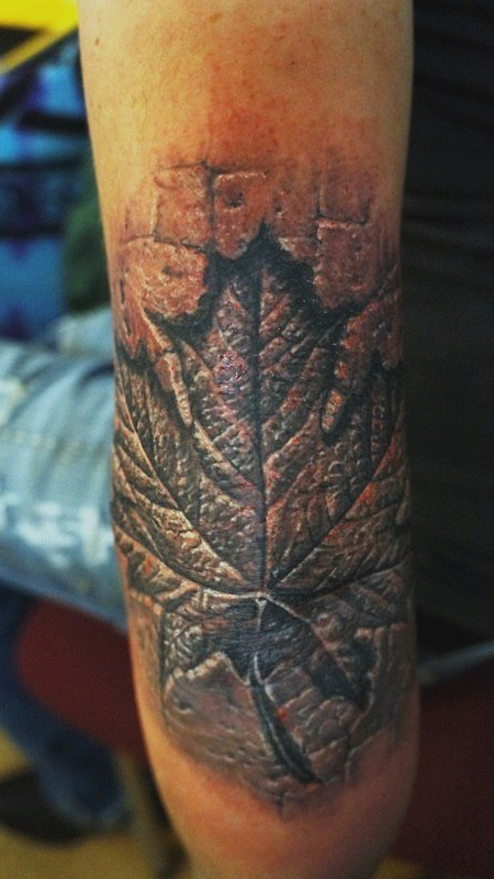 Bronze Maple leaf 3D tattoo