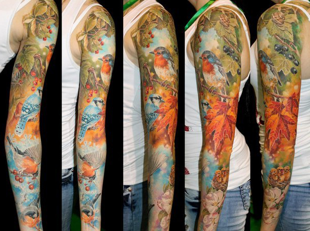 Changing seasons tattoo sleeve idea for girl