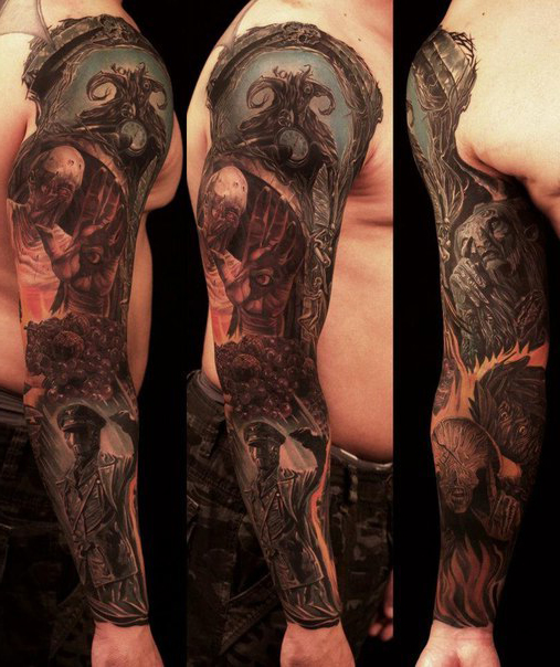 Demonic world tattoo sleeve for men