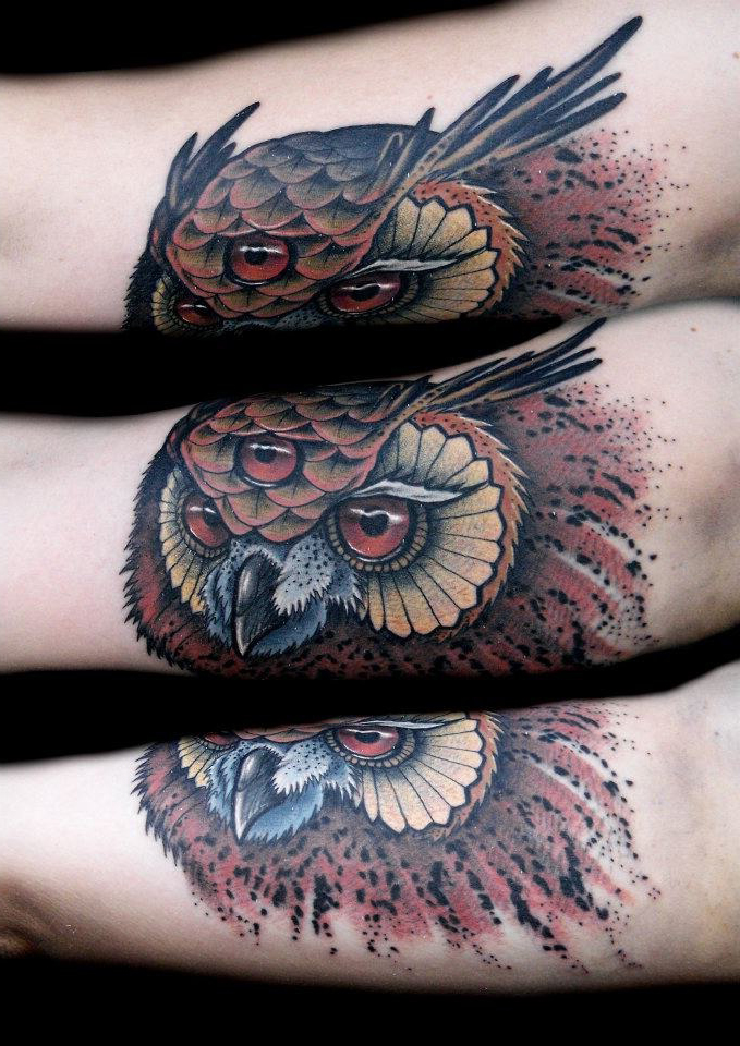 Enlightened Owl traditional tattoo