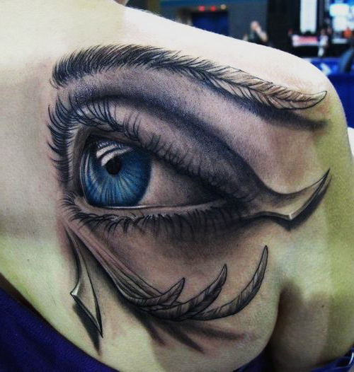 Feather Covered Blue Eye 3D tattoos