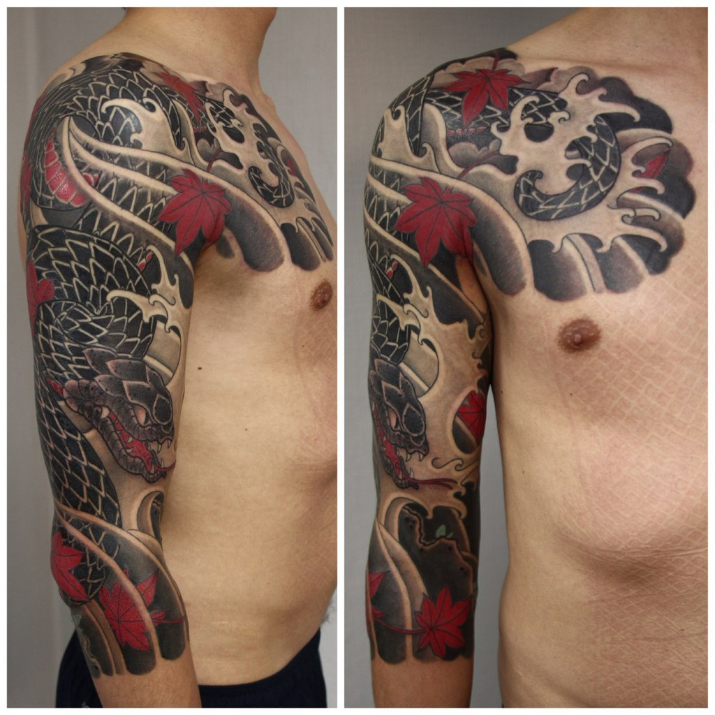 Fresh Black Snake japanese tattoo