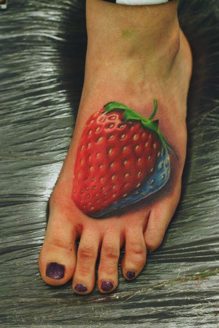 Giant Strawberry 3D tattoo on Fool