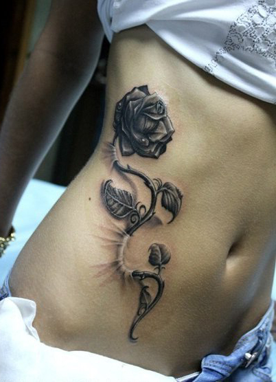 Graphic Rose through Skin 3D tattoo