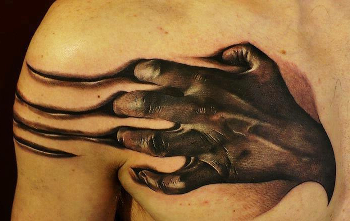 Hand in Mud Skin 3D tattoo