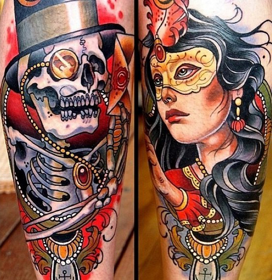 High Society Skeleton traditional tattoo