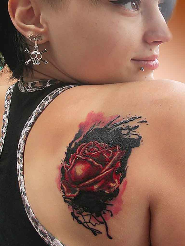 Ink Spot Rose on shoulder