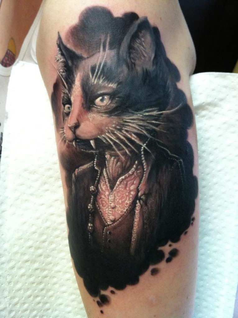 Master and Margarita Behemoth realistic tattoo illustration