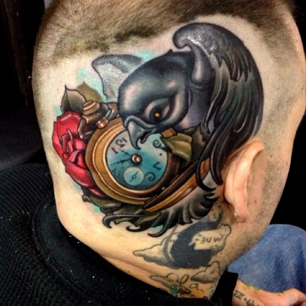 Pegion in a Hurry Head tattoo