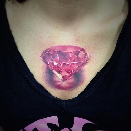 Pink Dimond 3D tattoo on Chest