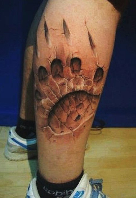 Predator Footprint 3D tattoo on Leg