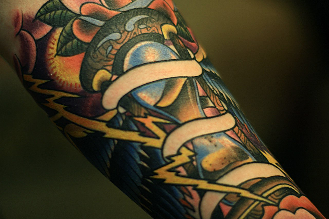 Sand Clock thunder traditional tattoo