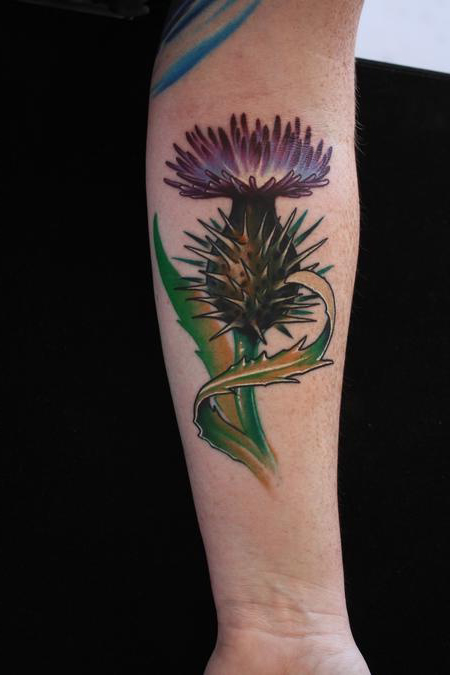 Scottish Thistle Illustration tattoo on hand