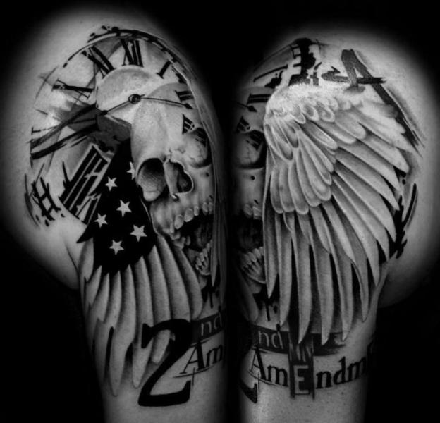 2nd Amedment Scull tattoo by Westfall Tattoo