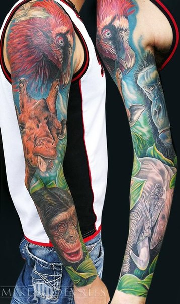 African Wild Animals tattoo sleeve