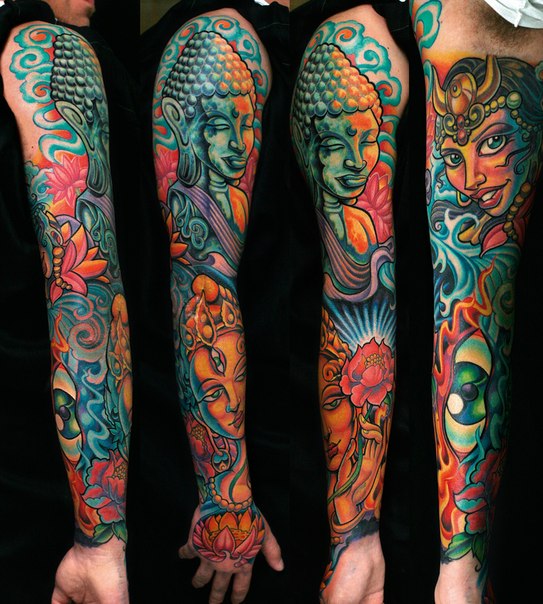 Asian Gods Buddha tattoo sleeve