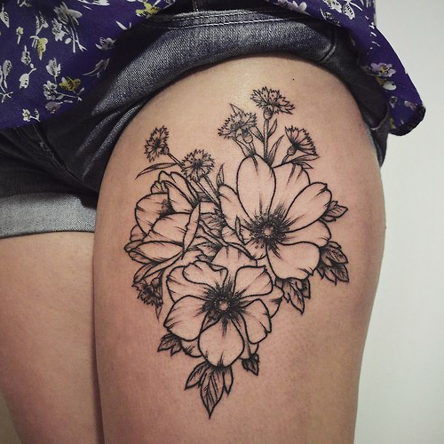 Beautiful Flower tattoo on Hip