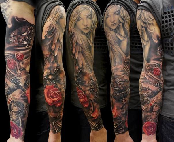 Biker Angel Girl tattoo sleeve