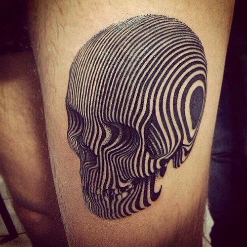 Blackwork 3d Illusion Scull tattoo