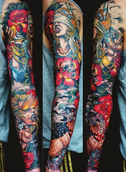 Blind Rage Pistol Girl tattoo sleeve