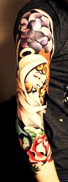 Blond Hair Sad Girl tattoo sleeve