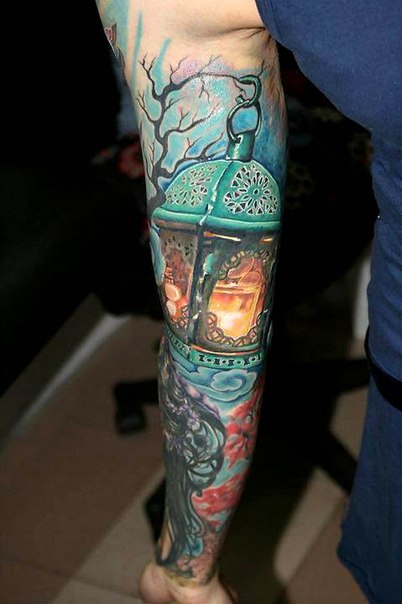 Blue lantern Japanese tattoo sleeve