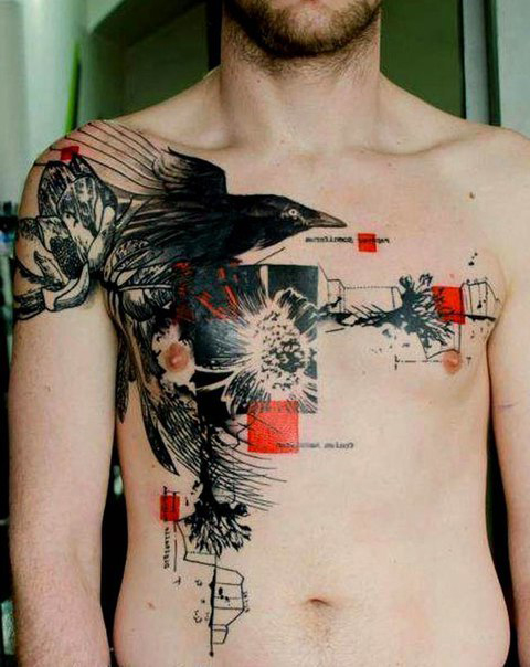 Breaking Heart Raven Trash Polka tattoo