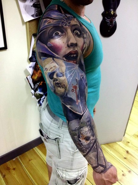 Broken Glass Zombie Kids tattoo sleeve