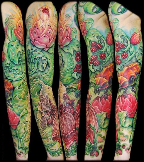 Bug Life and Berries tattoo sleeve