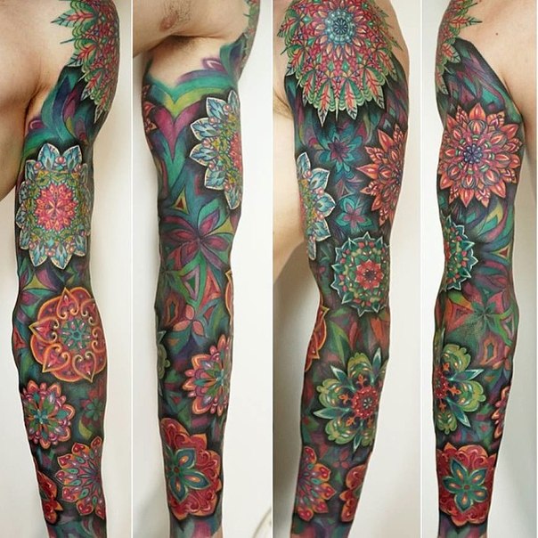 Bunch of Flower Mandalas tattoo sleeve