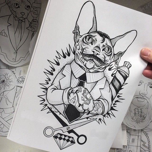 Cat Barber tattoo sketch