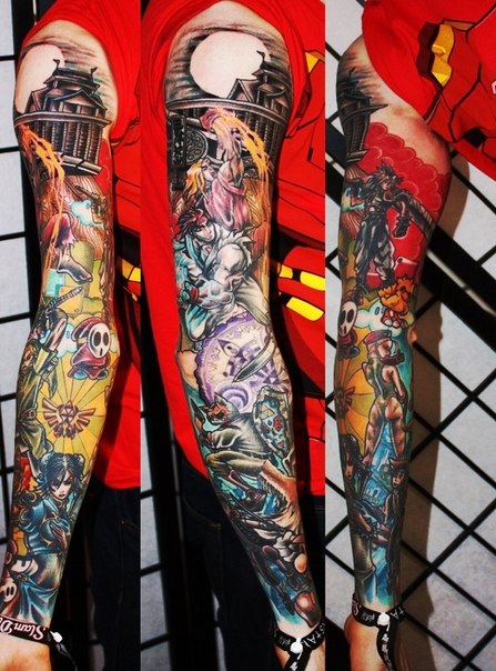 Characters of Final Fantasy tattoo sleeve