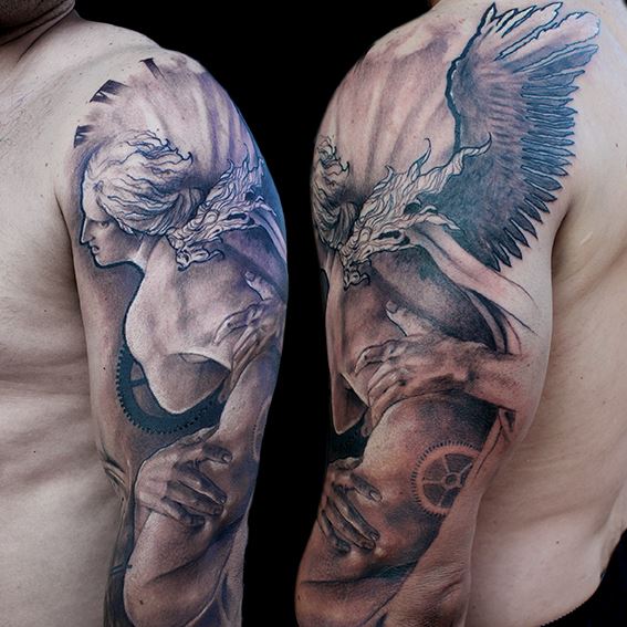 Cogwheel Angel tattoo by Jak Connolly