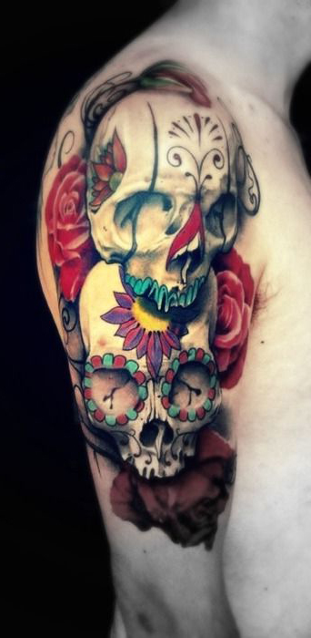 Color Chicano Twin Scull tattoo