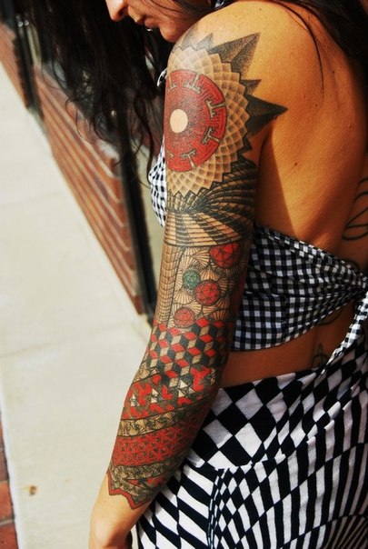 Colored Cubes and Crircles tattoo sleeve