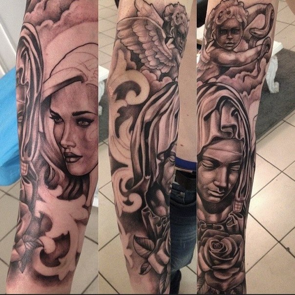 Cupids and Beauty tattoo sleeve