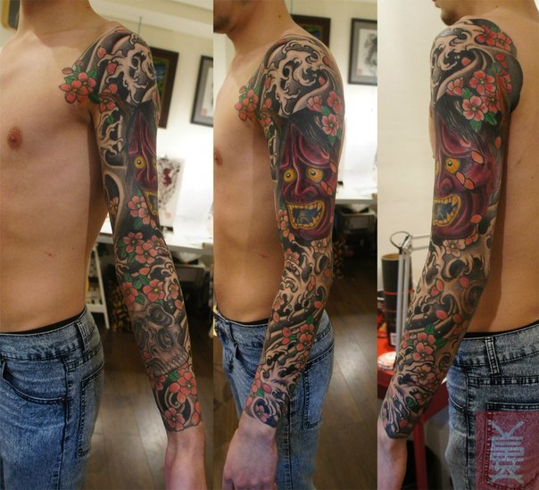 Desperate Laught Demon Japanese tattoo sleeve