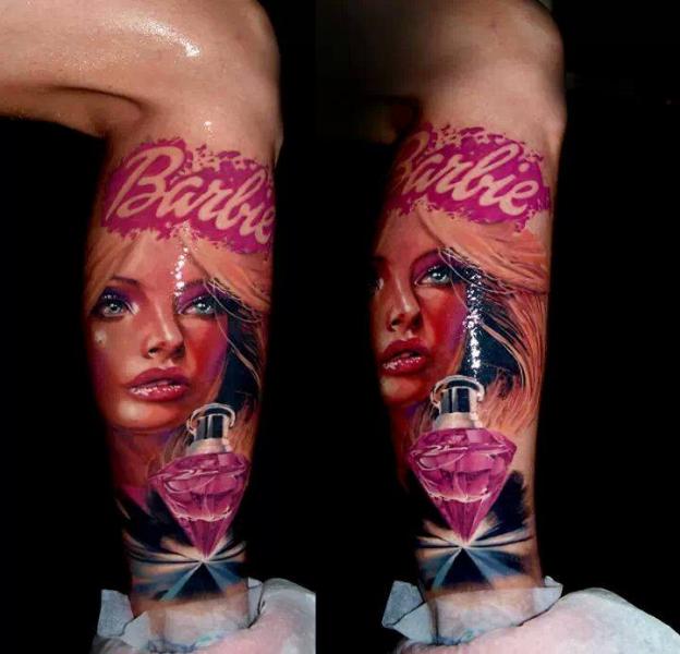 Dimond Parfume Barbie Realistic tattoo by Samuel Potuček