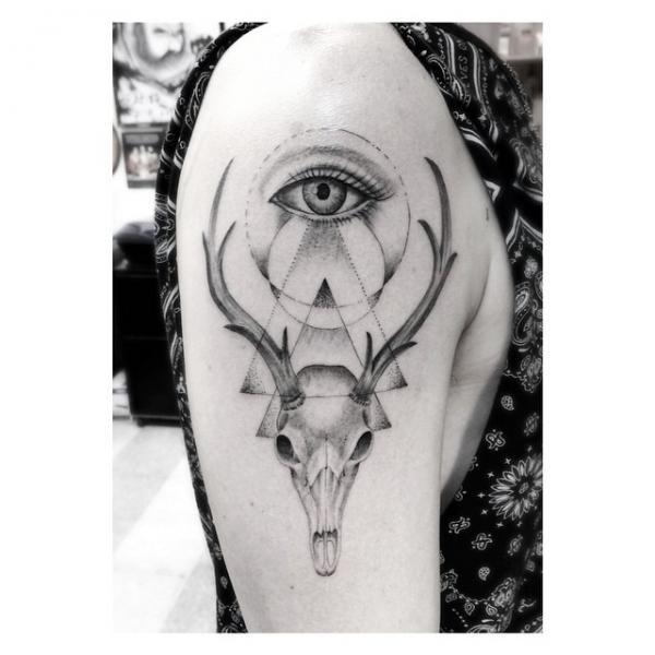 Eye and Stag Triangle Graphic tattoo by Dr Woo