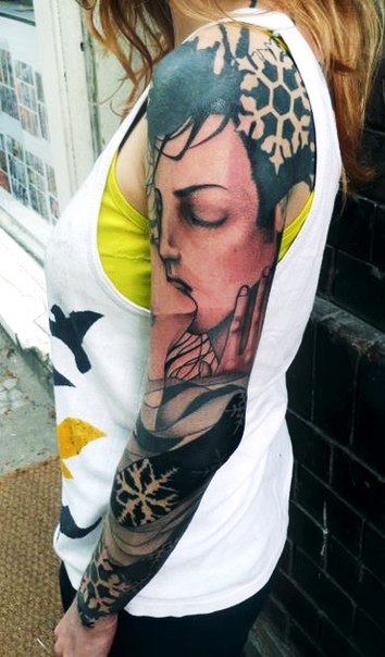 Eyes Closed Kiss tattoo sleeve