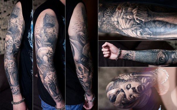 Fingers Hands and Screaming Face Graphic tattoo sleeve