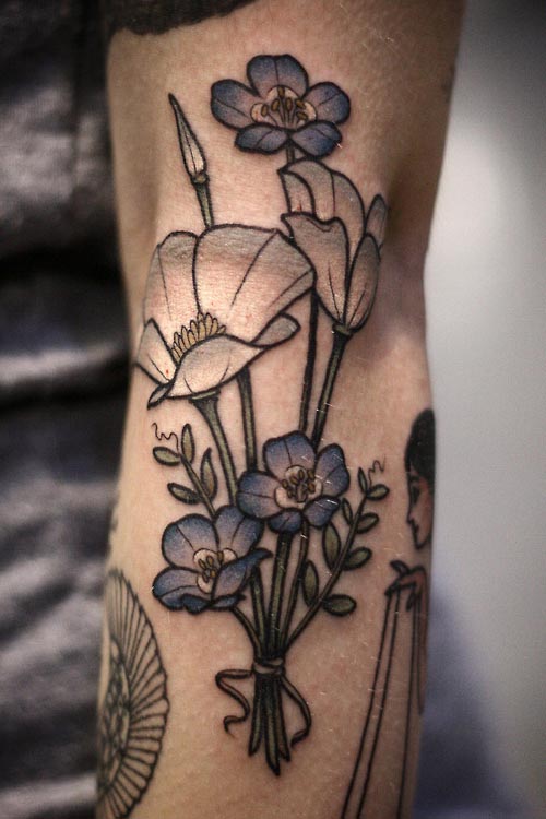 Blue Flower Tattoo on leg