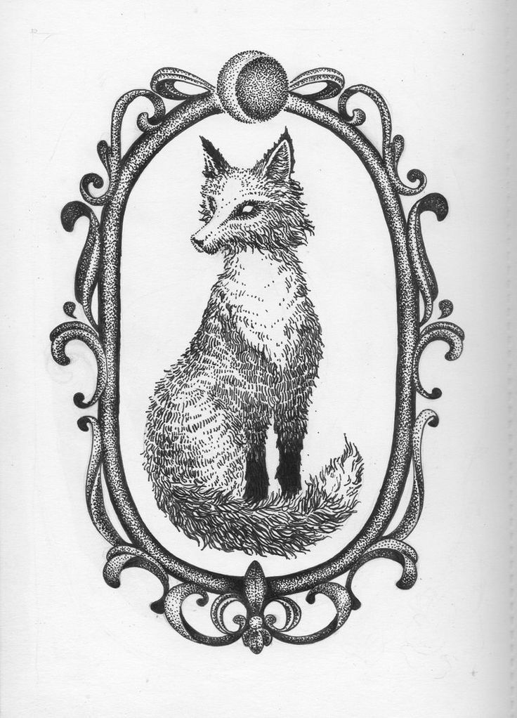 Fox in Frame Dotwork tattoo sketch