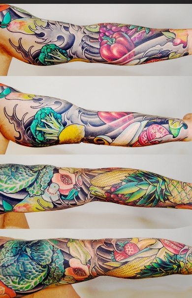 Fruits and Vegetables tattoo sleeve